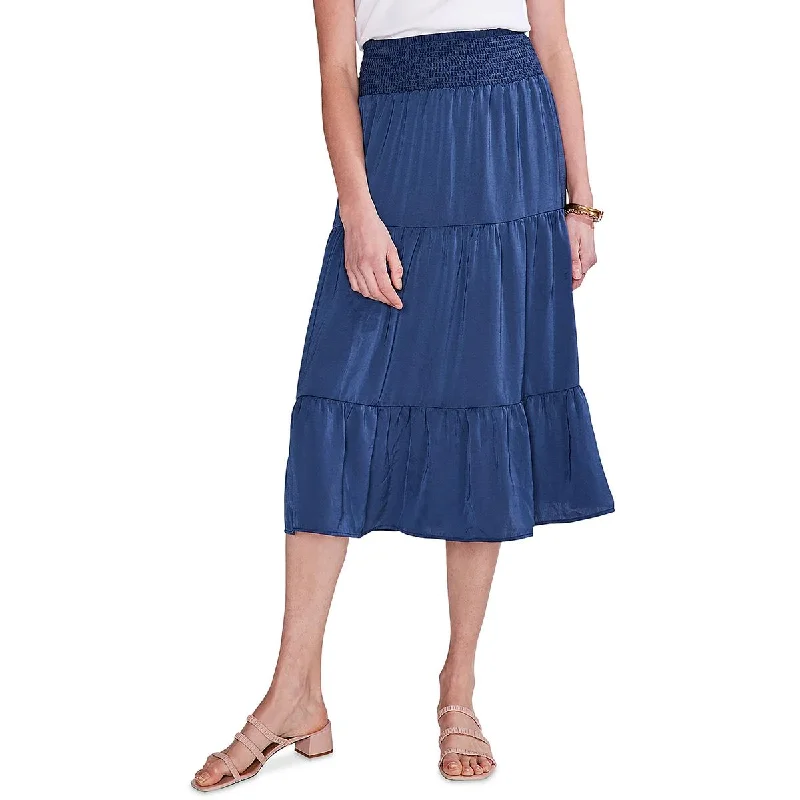 Womens Below Knee Smocked Midi Skirt breathable skirt fabric