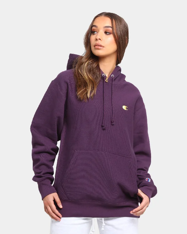 Champion Rev Weave Hoodie Purple Hoodie with Distressed Vintage Worn