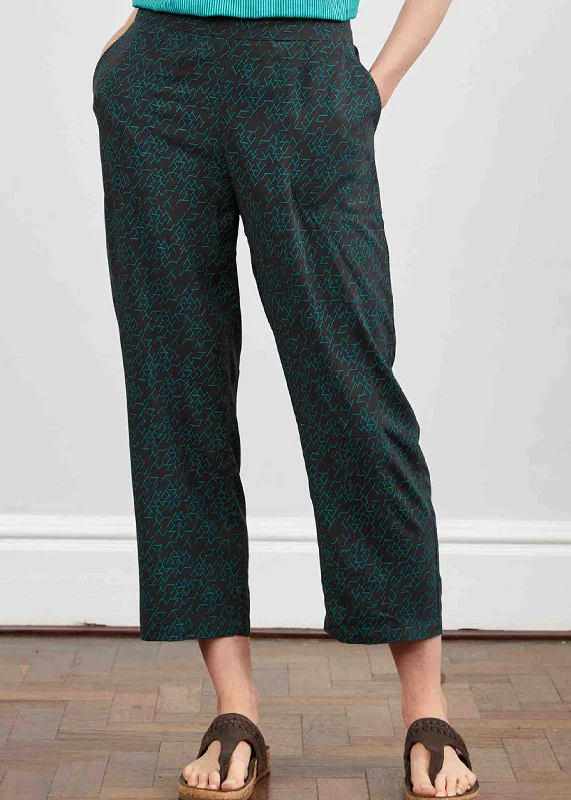 Cas Straight Leg Woven Pull On Cropped Trousers Trousers Floral Bohemian