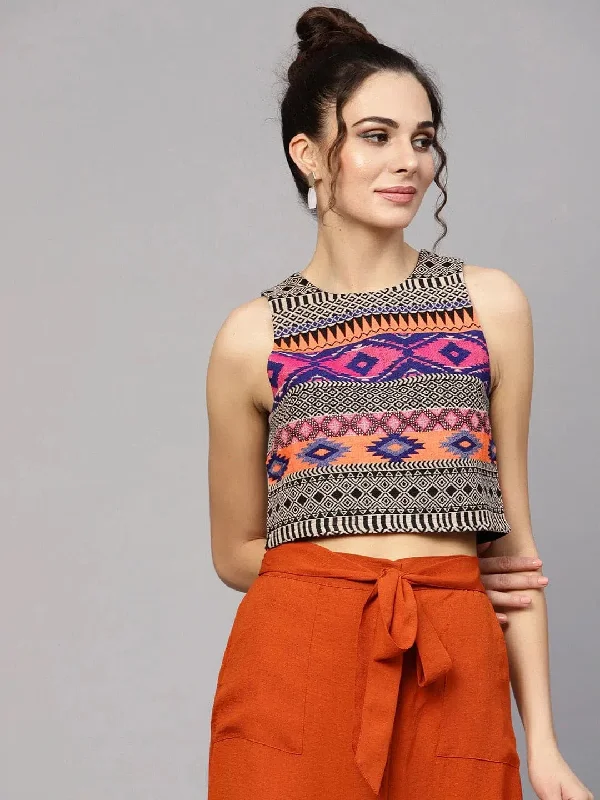 Multicolored Jacquard Crop Top Layered Multi-layer Single Layer