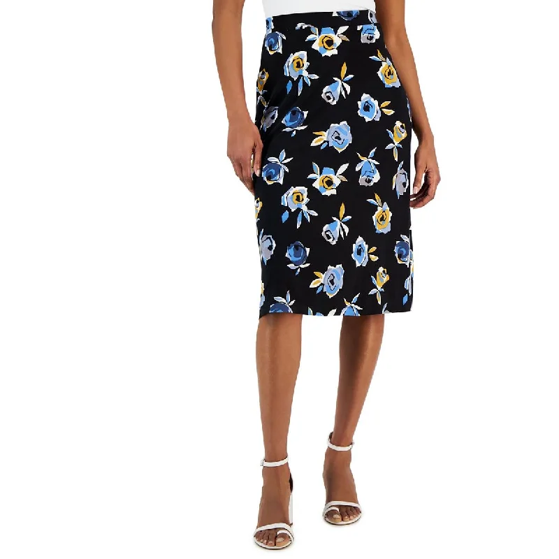 Womens Floral Print Knit Midi Skirt denim skirt stylish