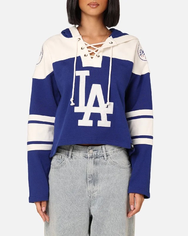 47 Brand Women's Los Angeles Dodgers Cropped Lacer Hoodie Royal Hoodie with Neon Bright Vibrant