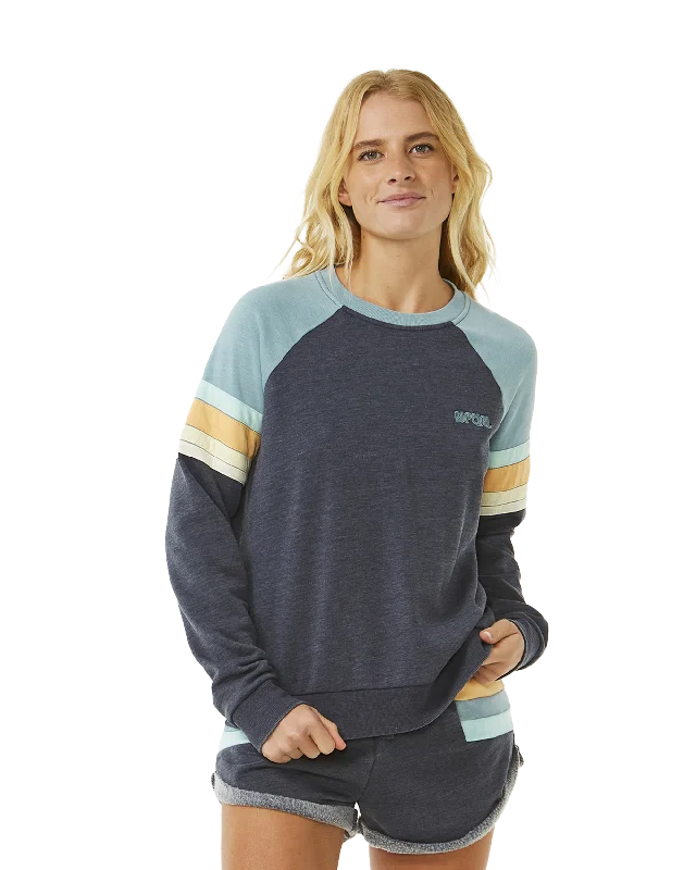 Surf Revival Raglan Sweatshirt in Dark Navy Hoodie with Hem Raw Edge Edgy Unfinished