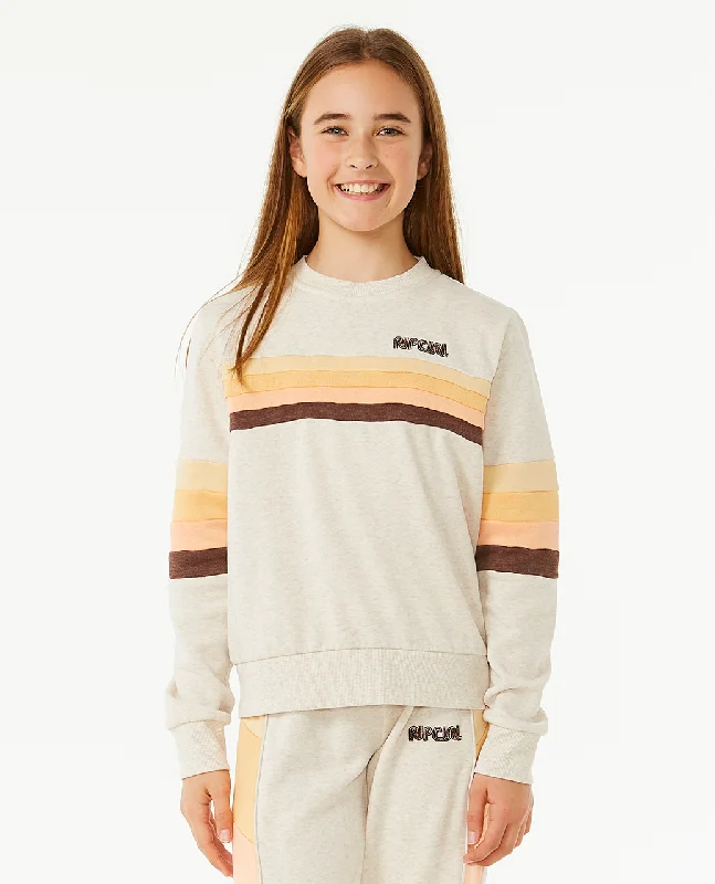 Girls Revival Pannelled Sweatshirt in Oatmeal Marle Hoodie with Full-Zip Functional Layering