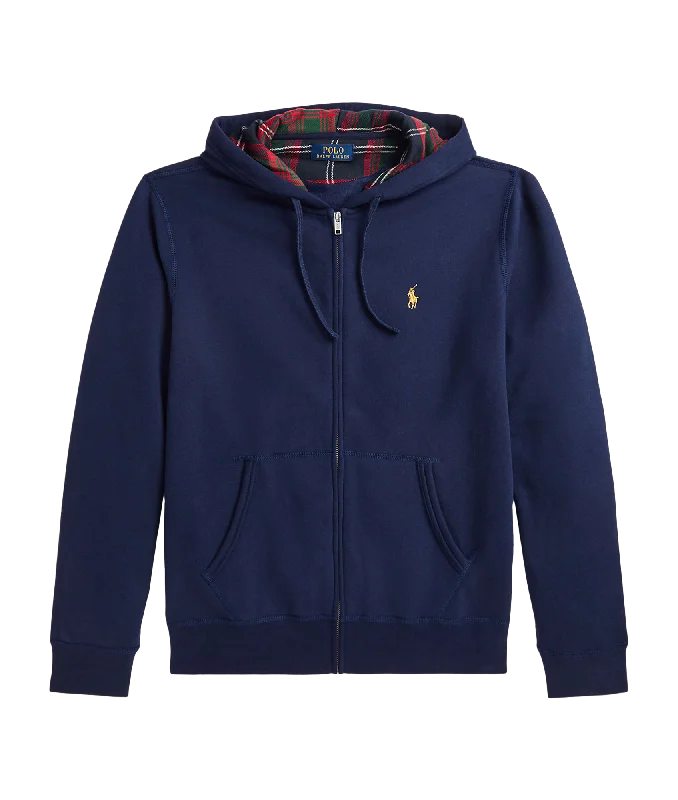 The Rl Fleece Full-zip Hoodie - Navy Hoodie with Hem Frayed Vintage Worn