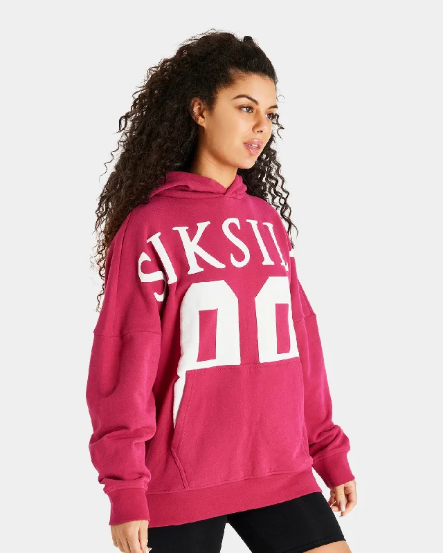 Sik Silk Relaxed Fit Oversized Hoodie Pink Hoodie with Hem Embroidery Detailed Premium