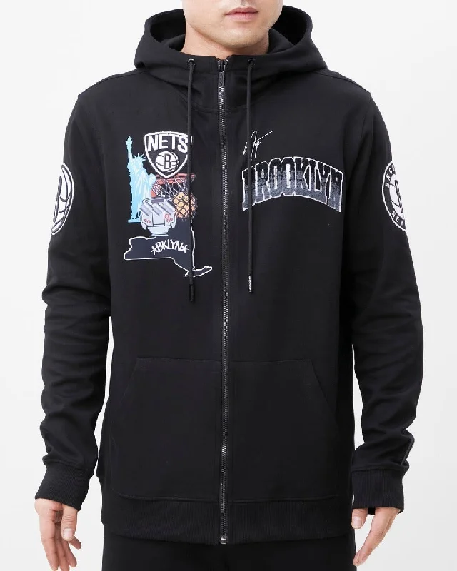 NBA BROOKLYN NETS HOMETOWN FZ HOODIE (BLACK) Graphic Hoodie Design Print