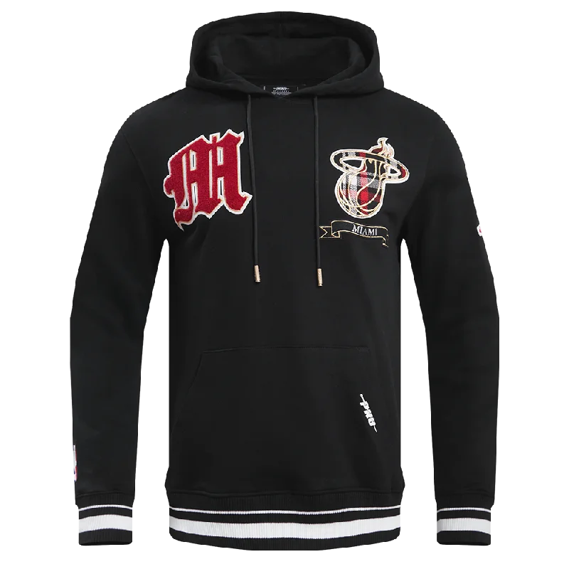 NBA MIAMI HEAT PRO PREP RIB FLC PO HOODIE (BLACK) Hoodie with Batwing Sleeves Loose Dramatic