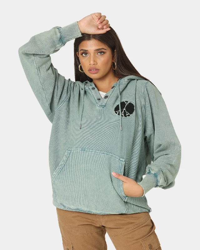 Carre Peace Button Up Hoodie Washed Green Hoodie with Sequins Glamorous Eye-catching