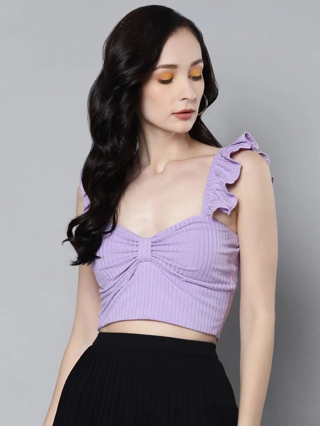 Women Lavender Rib Sweetheart Neck Crop Top Anti-Shrink Durable Soft