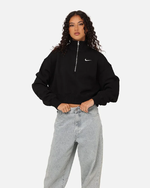 Nike Women's Sportswear Style Phoenix Fleece Cropped Half Zip Sweatshirt Black/Sail Hoodie with Monochrome Minimalist Simple