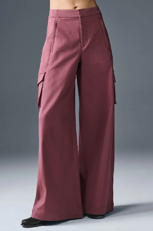 Show Off Cargo Wide Leg Trouser (Regular) - Burgundy Truffle Trousers luxurious premium