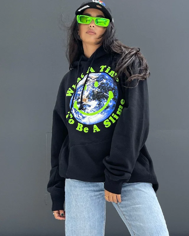 Los Angeles RadYo! What A Time To Be a Slime Hoodie Black Hoodie with Print Artistic Unique