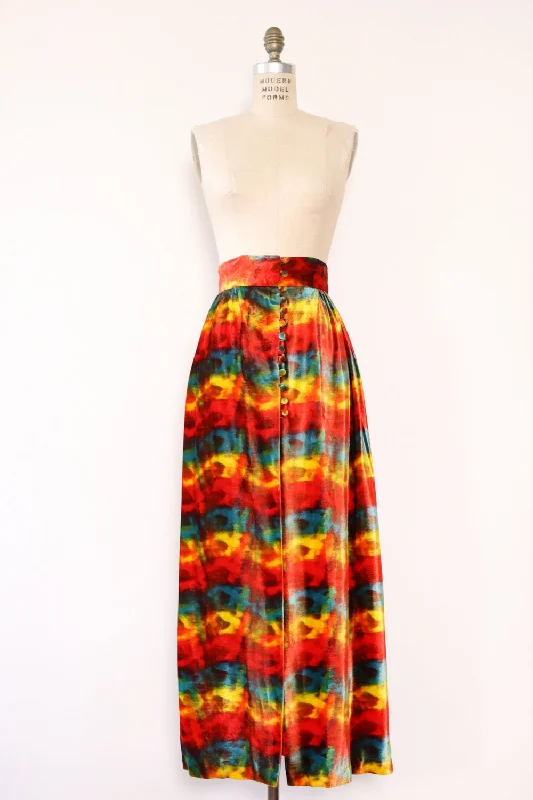 Rainbow Velvet High Slit Skirt M chiffon skirt delicate