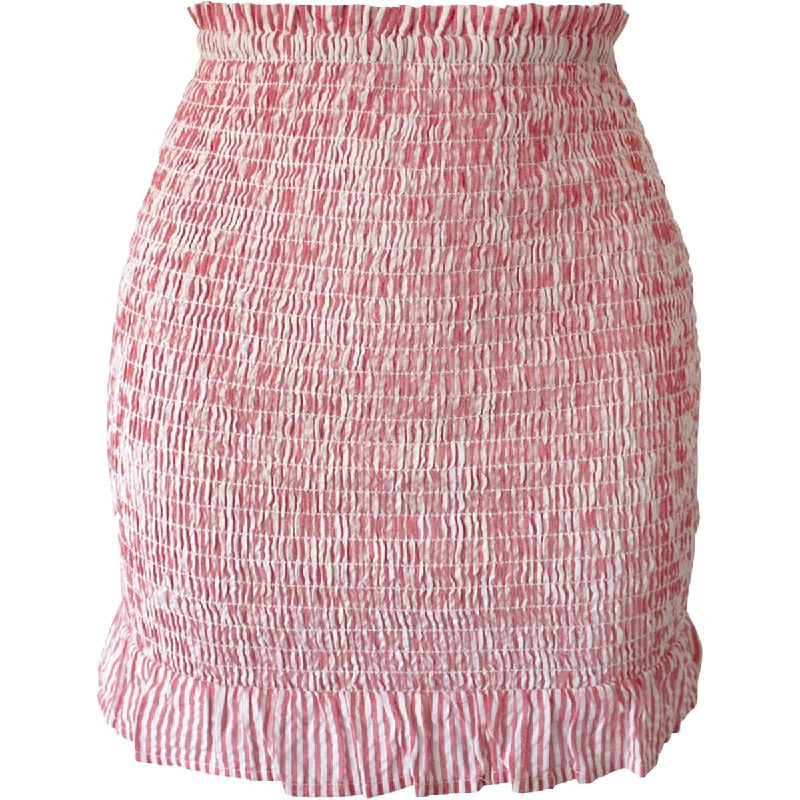 Womens Seersucker Smocked Mini Skirt lace skirt romantic