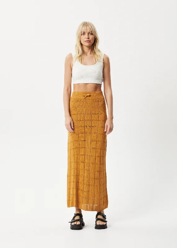 AFENDS Womens Femme - Knit Maxi Skirt - Mustard ribbed skirt waist