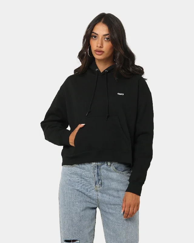 Obey Women's Bold Hoodie Black Hoodie with Raw Hem Edgy Unfinished