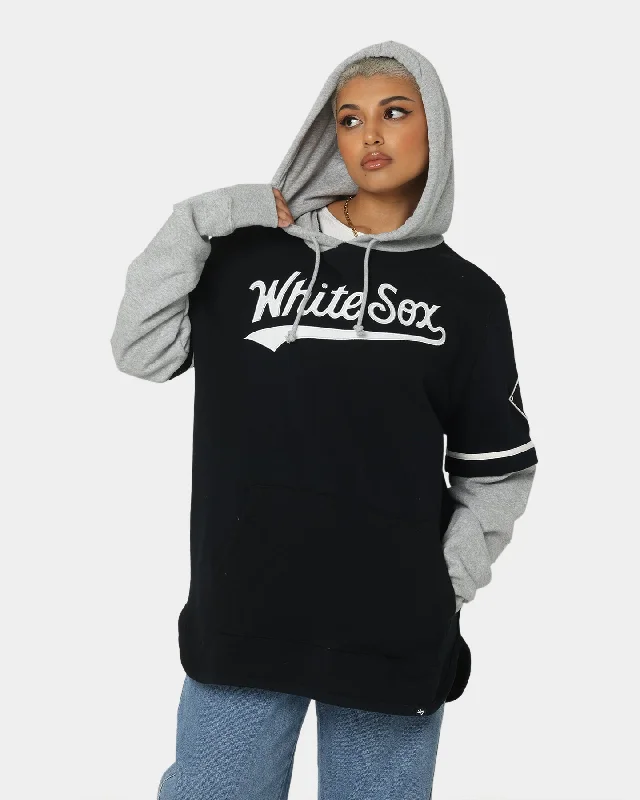 47 Brand Chicago White Sox Shortstop Hoodie Jet Black Hoodie Dress Longline Feminine