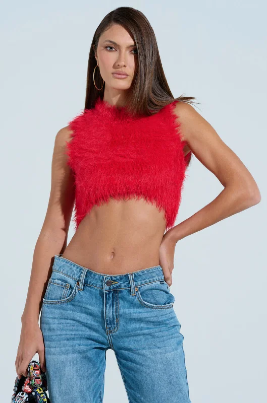 SHAGGY RED CROP TOP Sequined Glittery Shiny