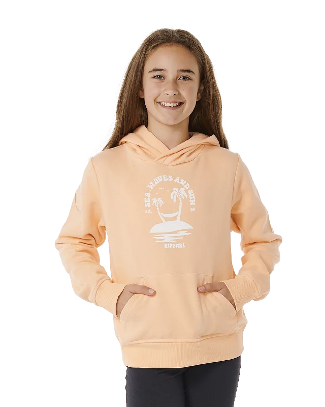 Girls Re-Entry Hoodie in Bright Peach Hoodie with Tied Waist Feminine Flattering