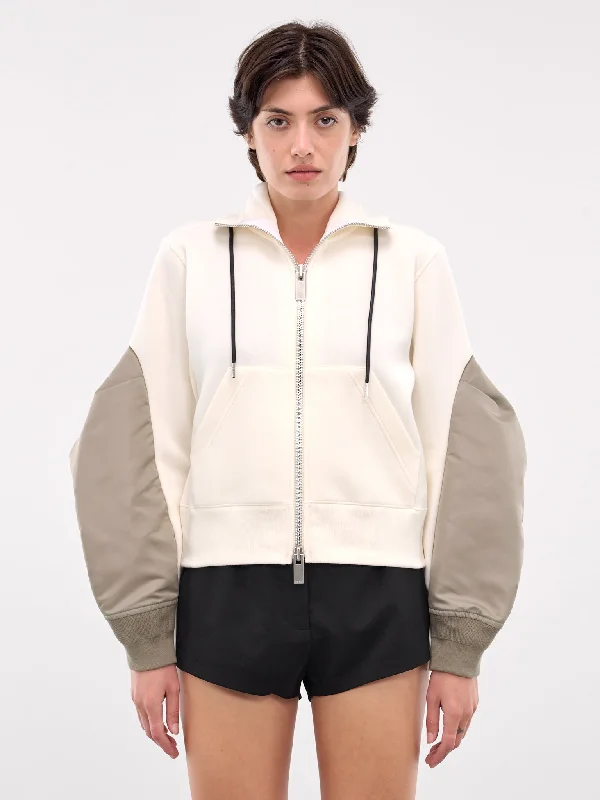 Nylon Twill x Sponge Sweat Hoodie (24-07536-198-IVORY-LIGHT-KHAKI) Hoodie with Mesh Breathable Sporty