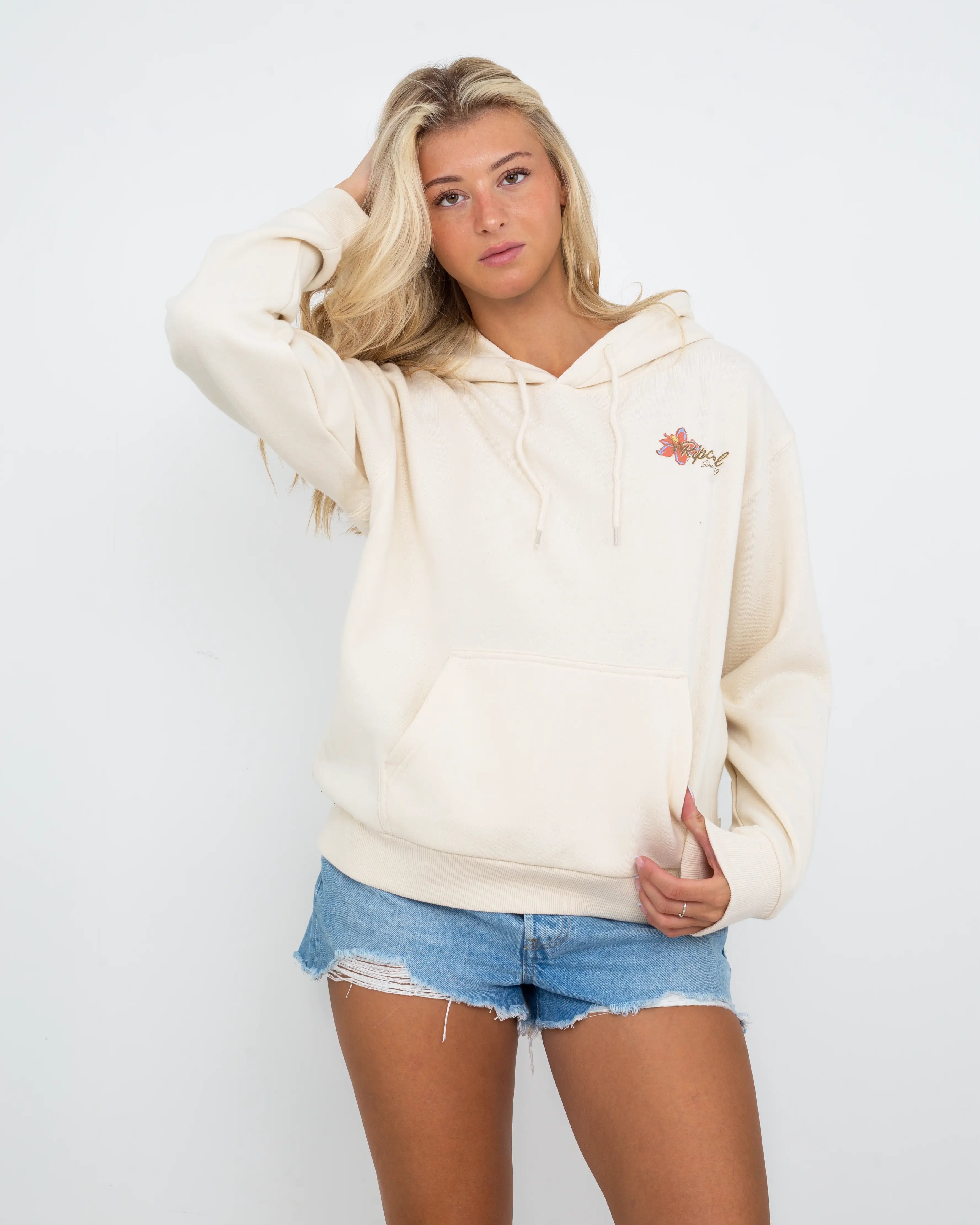 Wild Bloom Hoodie in Bone Hoodie with Cropped Fit Short Trendy