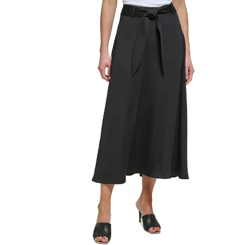 Petites Womens Office Work Wear Midi Skirt chiffon skirt flowing