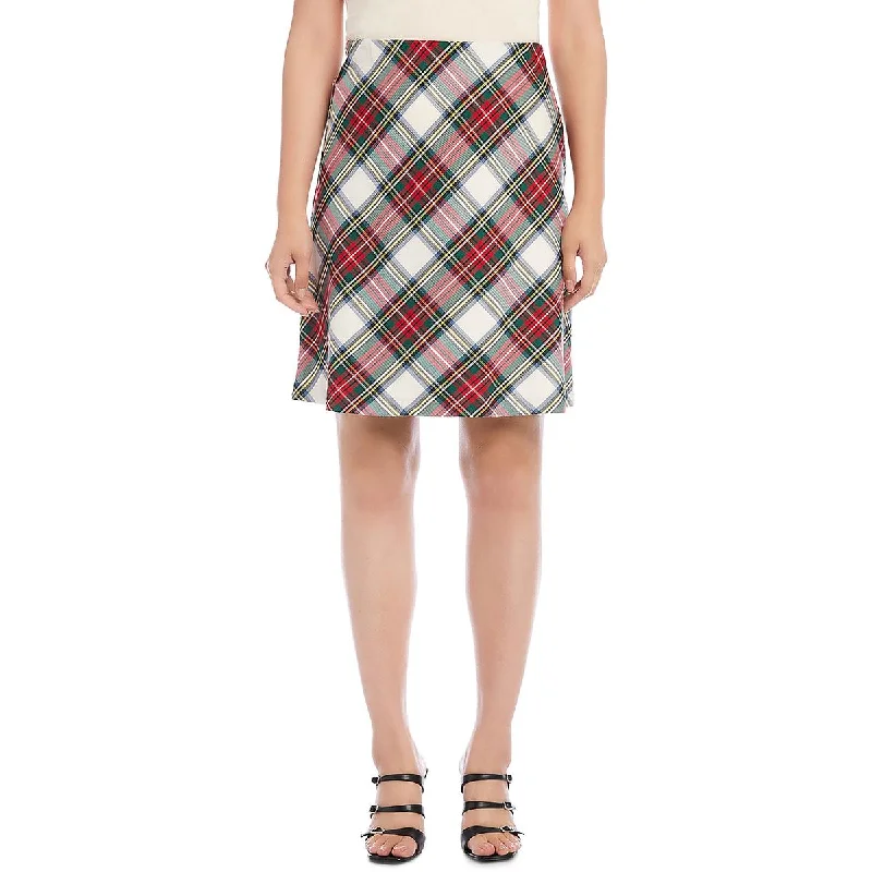 Womens Above Knee Plaid Pencil Skirt ruffled skirt detail