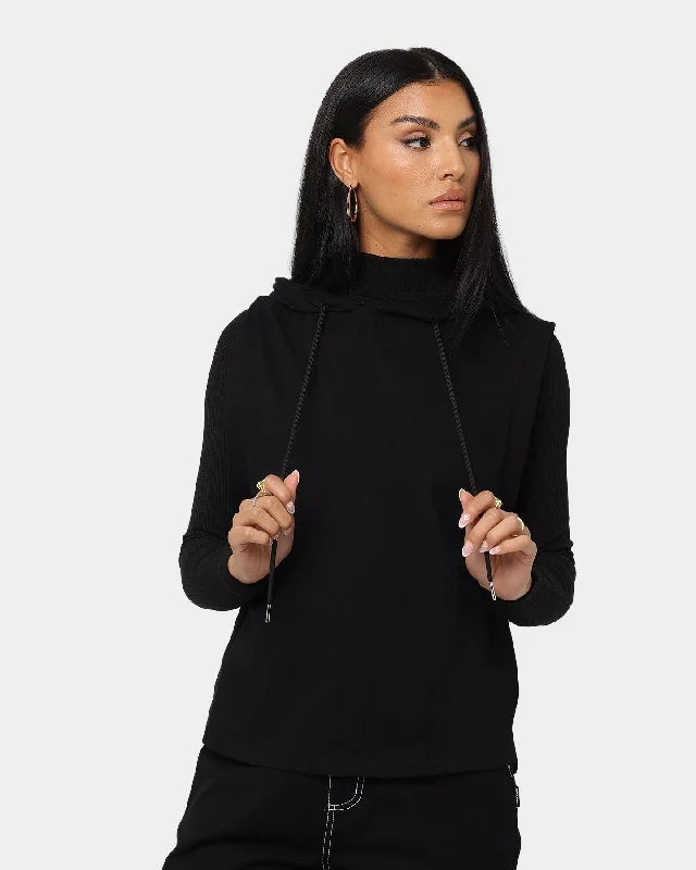 XXIII Women's Chase Muscle Hoodie Black Hoodie with Double Zipper Versatile Adjustable