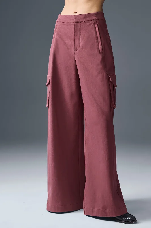 Show Off Cargo Wide Leg Trouser (Long) - Burgundy Truffle Trousers cozy comfortable