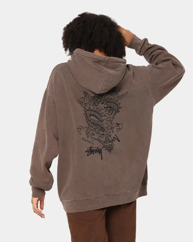 Stüssy Stock Dragon Hoodie Pigment Iron Hoodie with Hem Frayed Vintage Worn