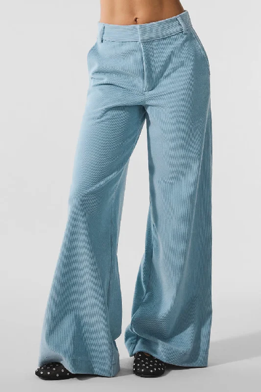 Micro Corduroy Mid-Rise Dreamer Wide Leg Trouser - Celestial Blue Trousers sophisticated sleek