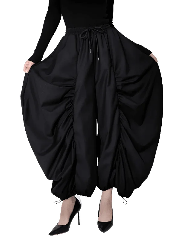 High Waist Black Wide Leg Arc Pants Ankle Length New Loose Trousers Women Fashion Trousers Handmade Artisanal