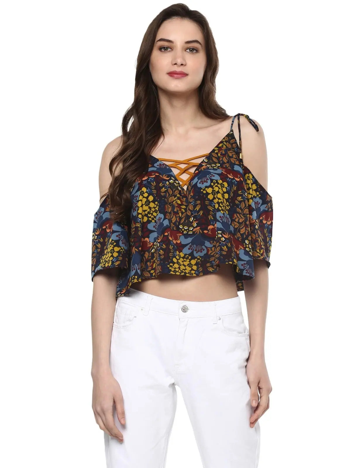 Pannkh Women's Floral Crop Top-PKT5139-XS Chenille Fabric Brocade Fabric Lace Fabric