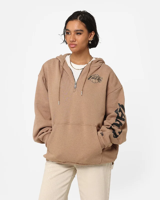 New Era Los Angeles Lakers Quarter Zip Sleeve Script Hoodie Khaki/Black Hoodie with Lace Feminine Delicate