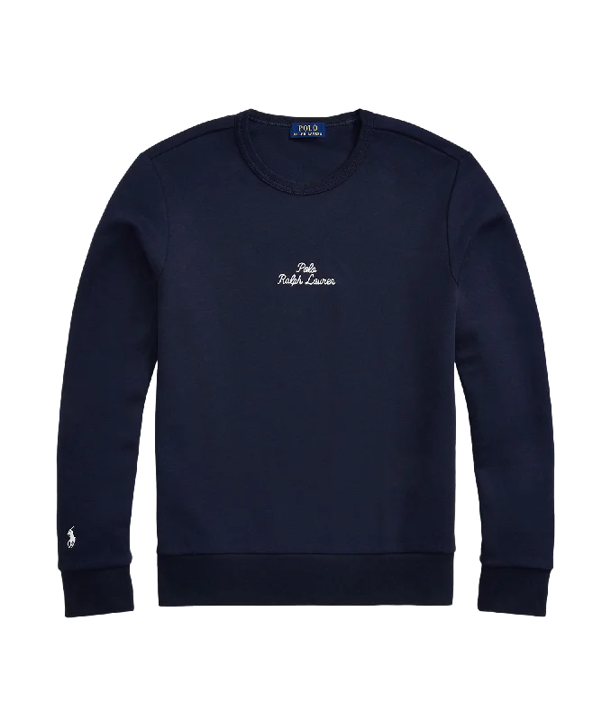 Embroidered-logo Double-knit Sweatshirt - Navy Hoodie with Embroidery Detailed Premium