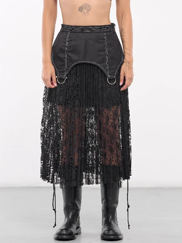 Lace Combination Pleated Skirt (APA762W-BLACK) corduroy skirt cozy