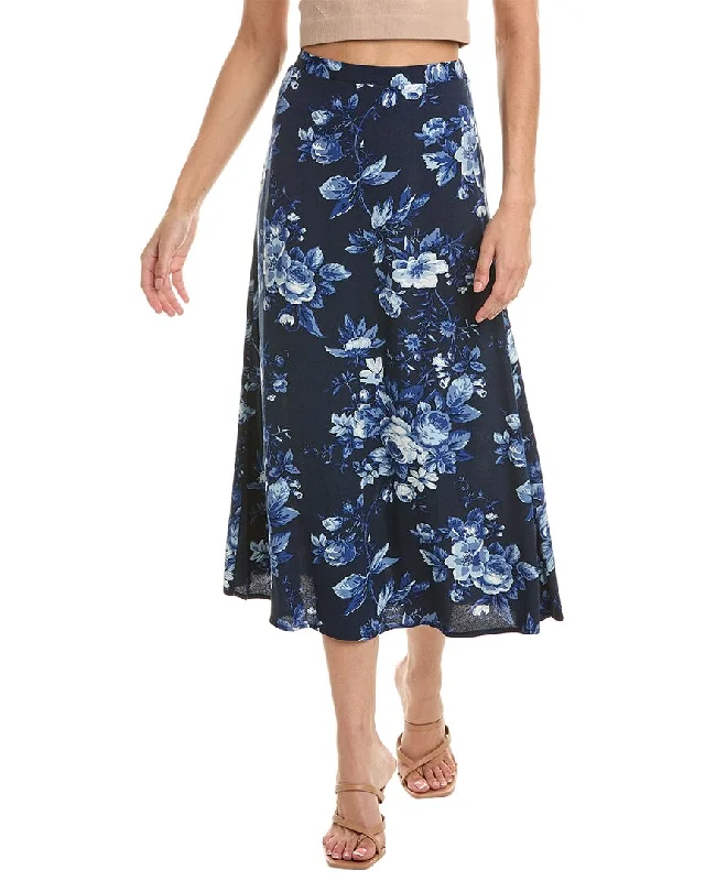 T Tahari Printed A-Line Midi Skirt denim skirt classic