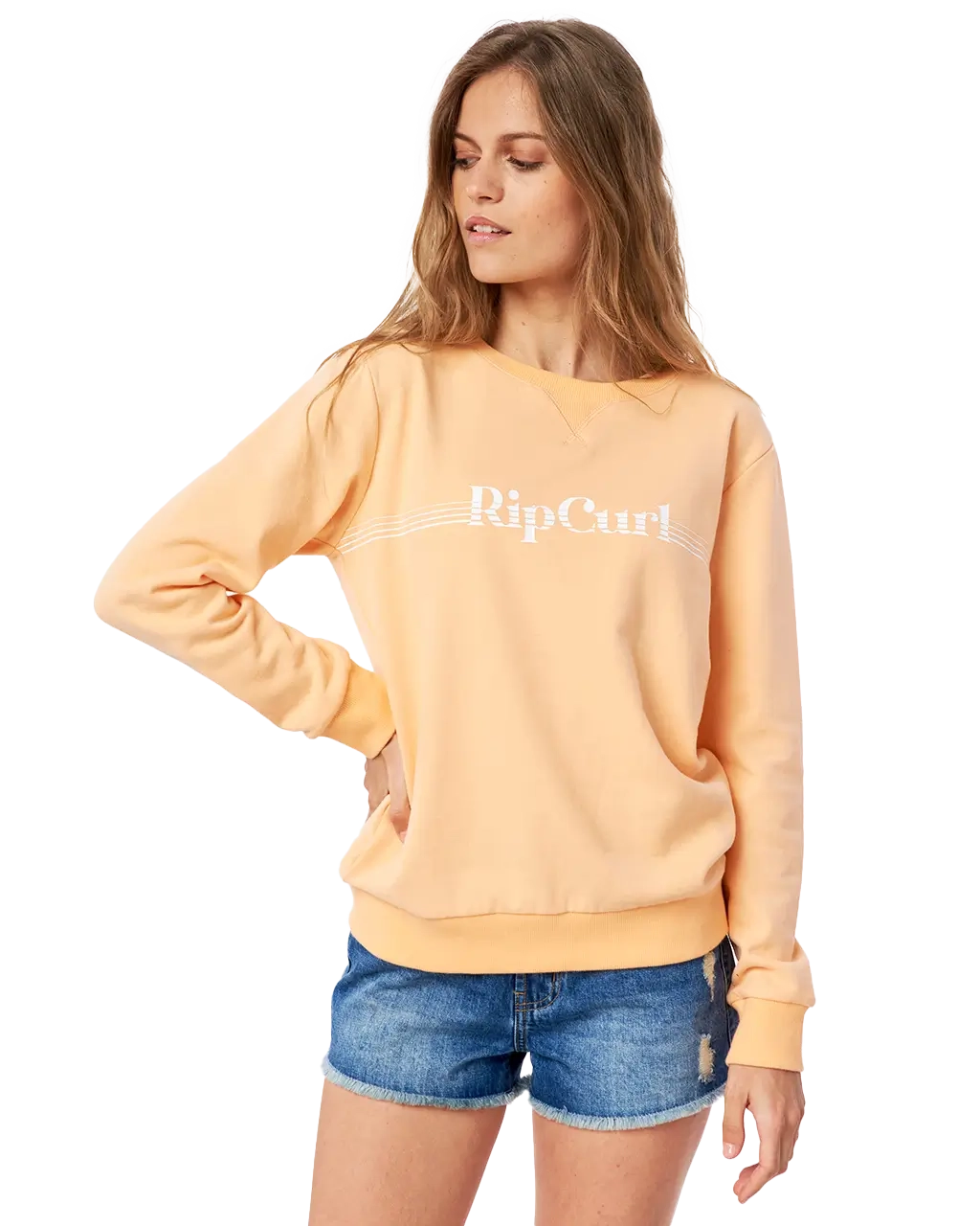 Womens Re-Entry Sweatshirt in Light Peach Hoodie with Longline Fit Extended Stylish