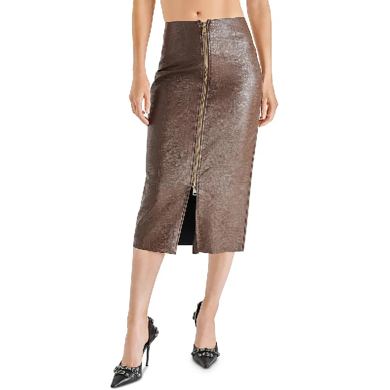 Hayes Womens Faux Leather Embossed Midi Skirt corduroy skirt textured