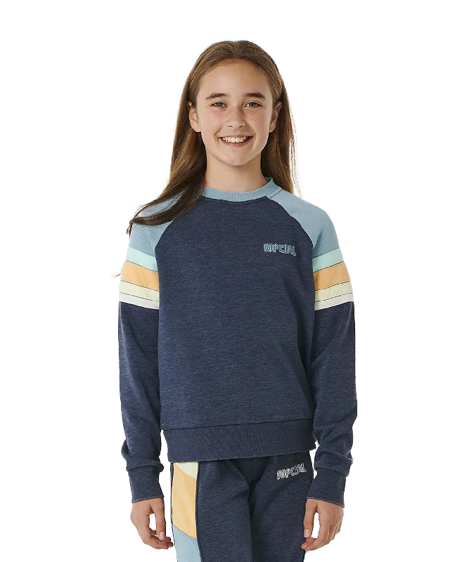 Girls Surf Revival Raglan Sweatshirt in Dark Navy Hoodie with Belted Waist Structured Tailored