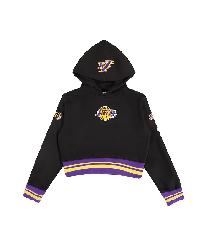 NBA LOS ANGELES LAKERS RETRO CLASSIC BIG GIRLS  RIB FLC PO HOODIE (BLACK/PURPLE) Hoodie with Raw Hem Edgy Unfinished