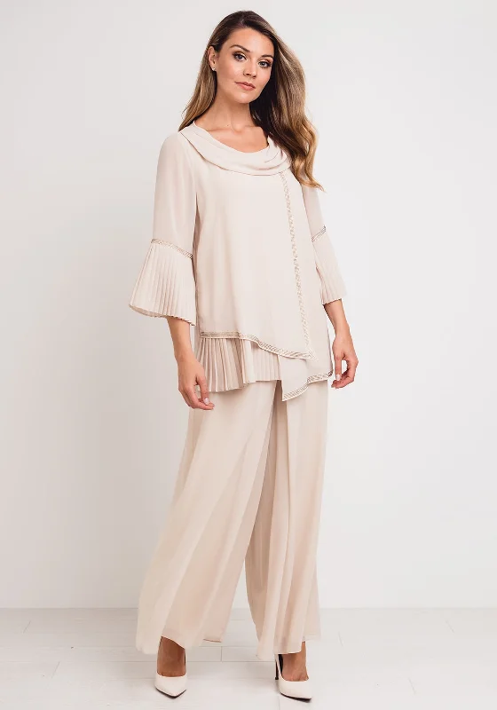 Lizabella Embellished Chiffon Top & Trousers Outfit, Gold Trousers Top Rated