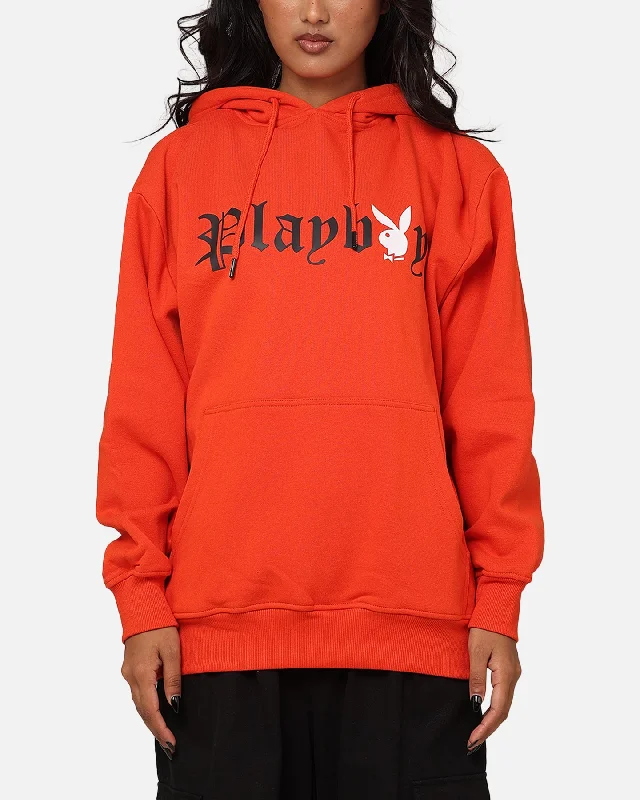 Playboy Bunny O Gothic Hoodie Orange Hoodie with Batwing Sleeves Loose Dramatic