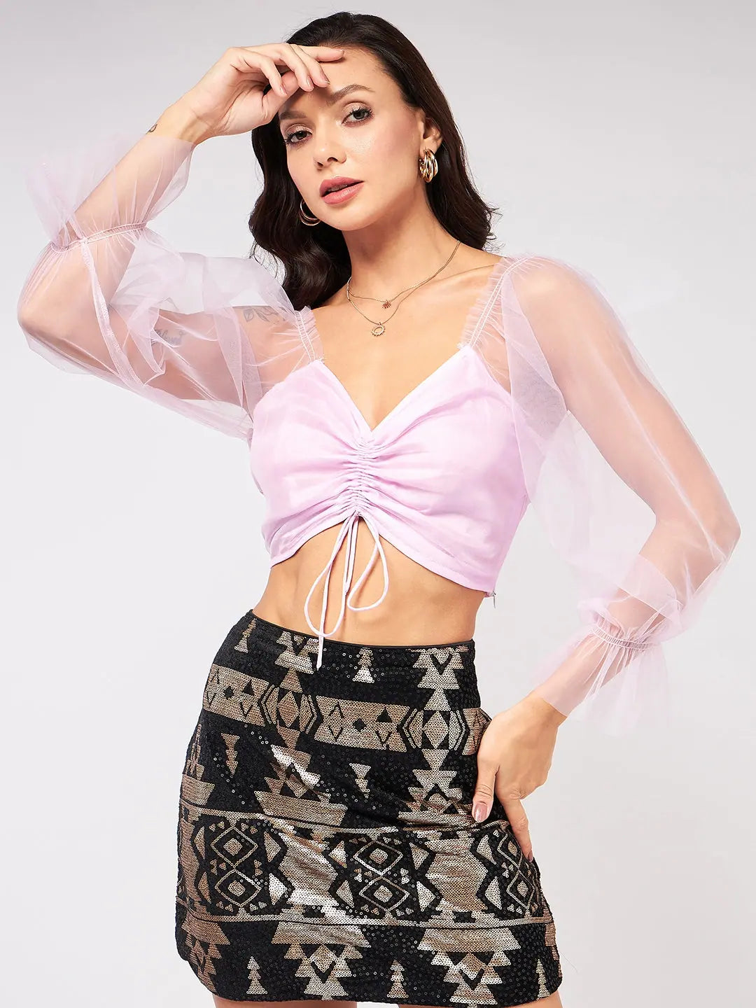 Sheer Sweetheart Neck Crop Top Collared Crew Neck Turtle Neck