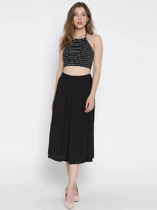 Black Striped Halter Neck Crop Top Mesh Blend Leather Blend Suede Blend