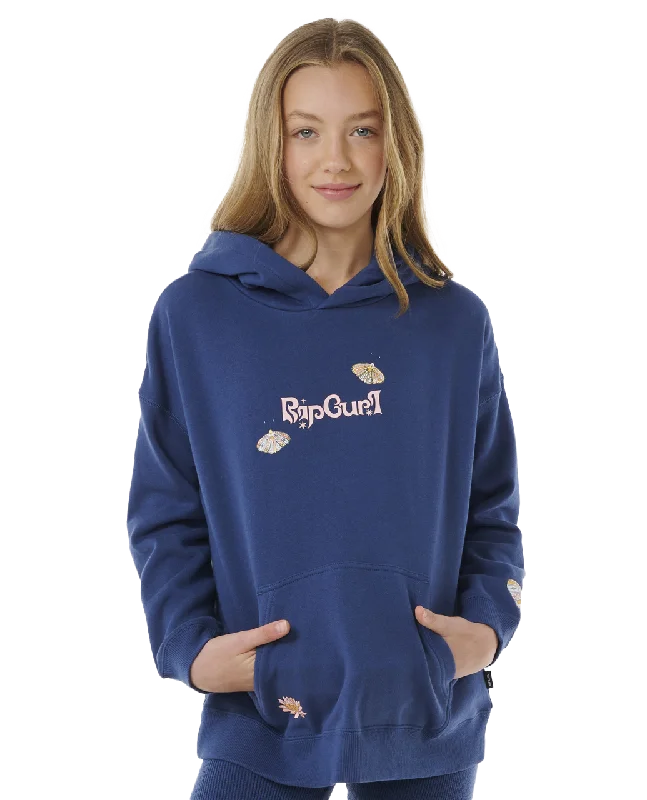 Girls Summer Solstice Hoodie in Washed Navy Hoodie with Mock Neck Collared Structured