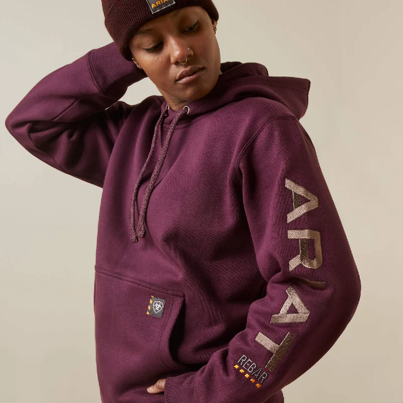 Ariat Women’s Rebar Graphic Hoodie- Potent Purple/Peppercorn Hoodie with Rolled Sleeves Casual Relaxed