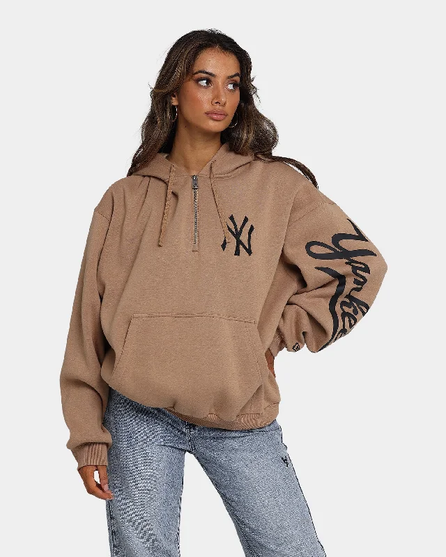 New Era New York Yankees Sleeve Script Hoodie Khaki/Black Hoodie with Contrast Stitching Detailed Premium