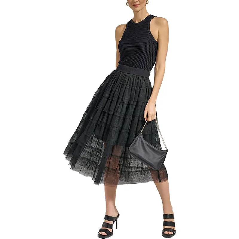 Womens Tulle Tiered Midi Skirt velvet skirt rich